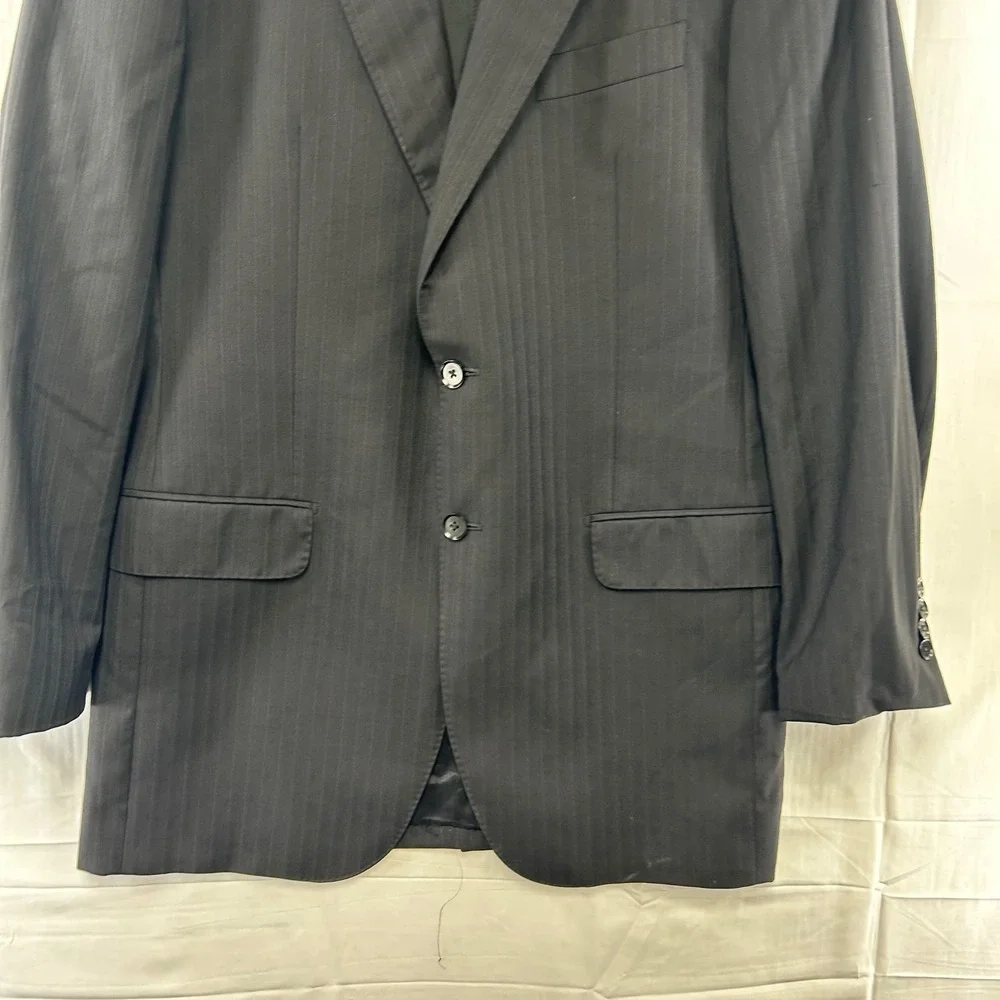 Daniel Cremieux Blazer Mens 40L Black Pinstripe Loro Piana Super 160s Wool *